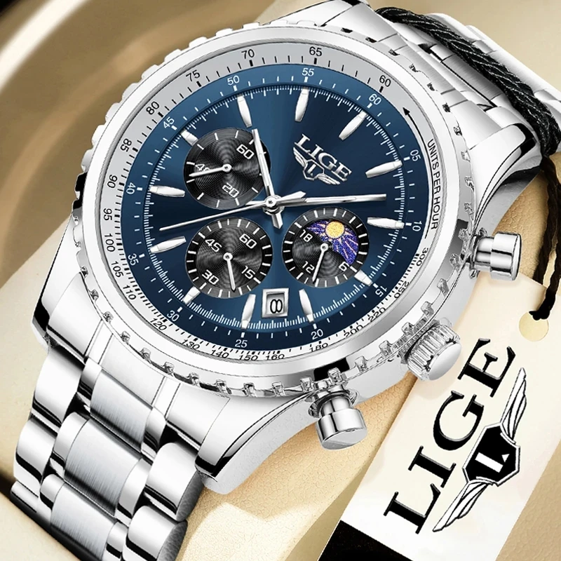LIGE 8989 Chronograph Water Resistance Men's Wrist Watches (Blue)